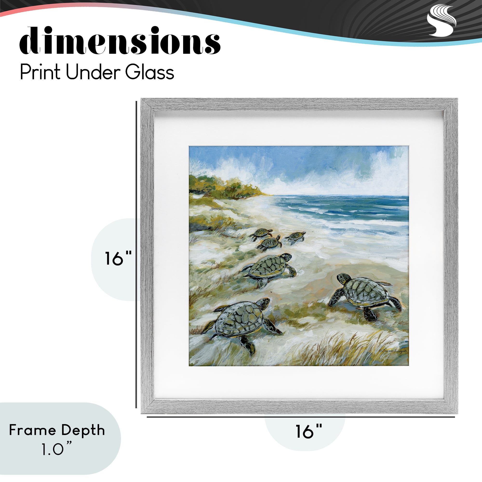 Stupell Industries Baby Sea Turtles on Beach Gray Framed Print Under Glass, design by Susan Winget