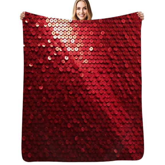 Red Paillette Sequin print Flannel Blankets Soft Throw Blanket Winter Travel Office Outdoor Bedspread