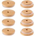 thumbnail image 1 of 8 Pcs Couvercles Réutilisables en Bambou 70MM Couvercles en Bambou Mason avec Trou pour Paille pour Bocal Mason à Grand Ouverture (8 Pcs), 1 of 8
