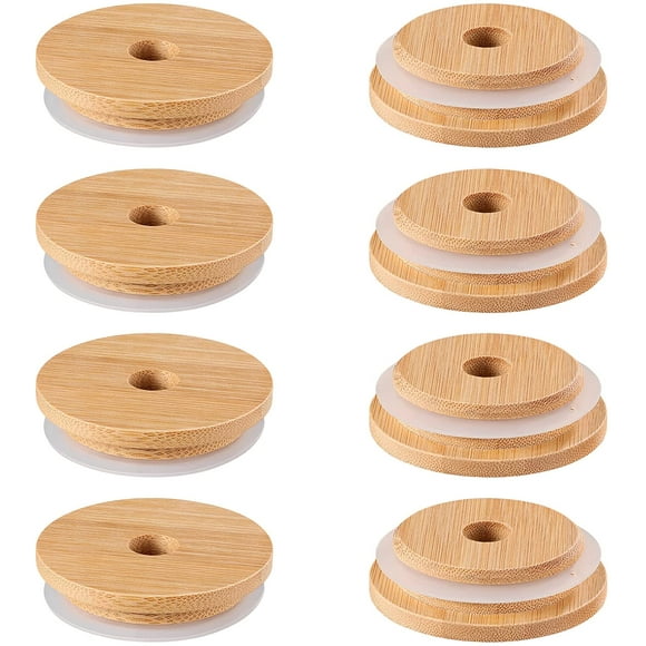 8pcs Reusable Bamboo Jar Lids 70MM Bamboo Mason Jar Lids with Straw Hole for Wide Mouth Mason Jar (8Pcs)