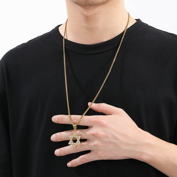 High Quality Golden Color Clear Cubic Zirconia Bling Jewish Star of David 14K Yellow Gold Pendant Necklace Pendant Hip Hop Trend Jewelry