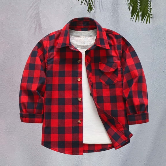 UACY Kids Buffalo Plaid Shirt Baby Girls Boys Flannel Jacket Long Sleeve Button Down Shirts Lapel Pocket Cute Shacket (Red, 5-6 Years)