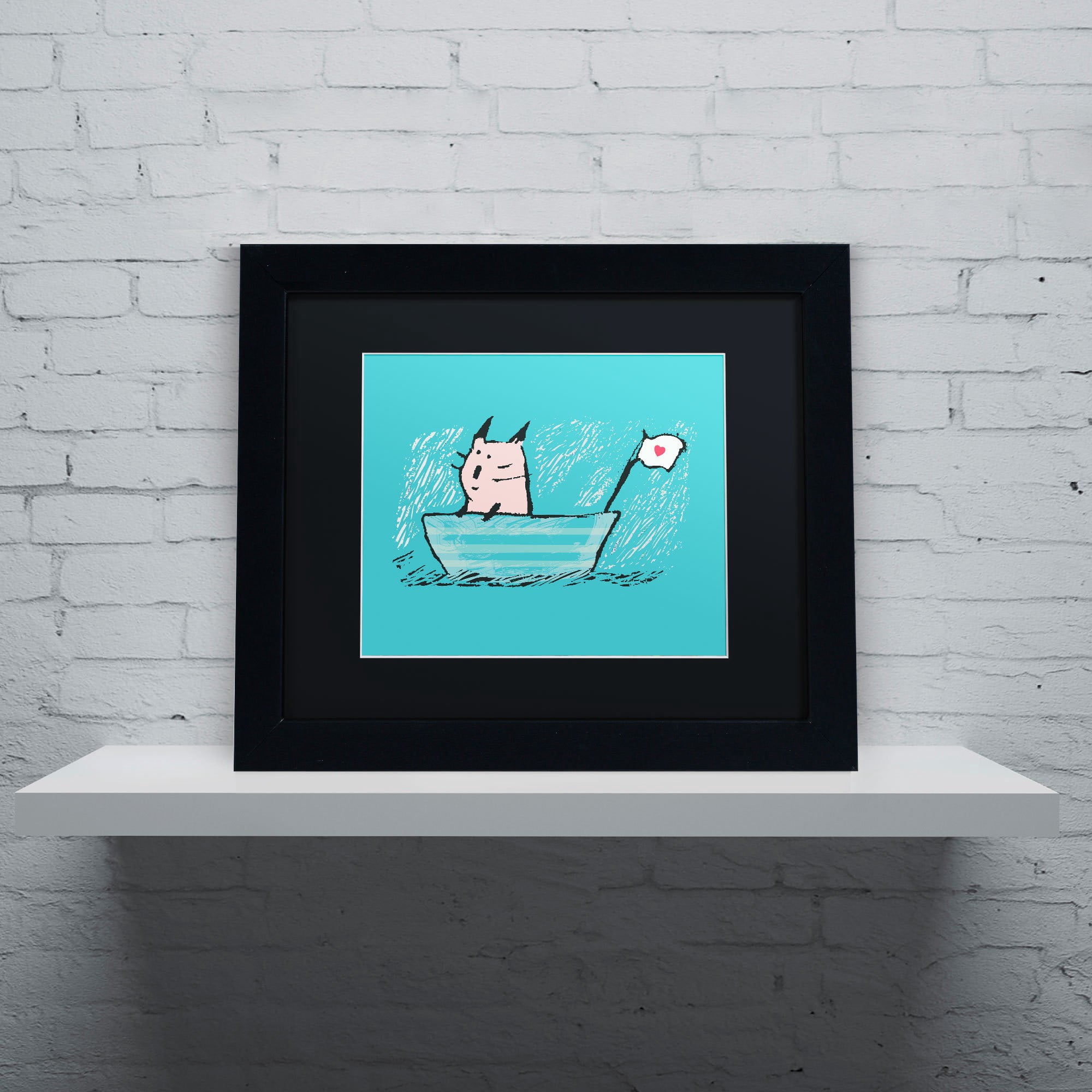 Carla Martell 'Sweet Sailor Cat' Black Matted Framed Art
