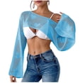 thumbnail image 3 of AGWOLF Women's Crochet Knit Cover Ups Beach Hollow Out Crop Swimsuit Cover Up Top Vacation Bathing Suits Swimwear Blue Free Size, 3 of 6