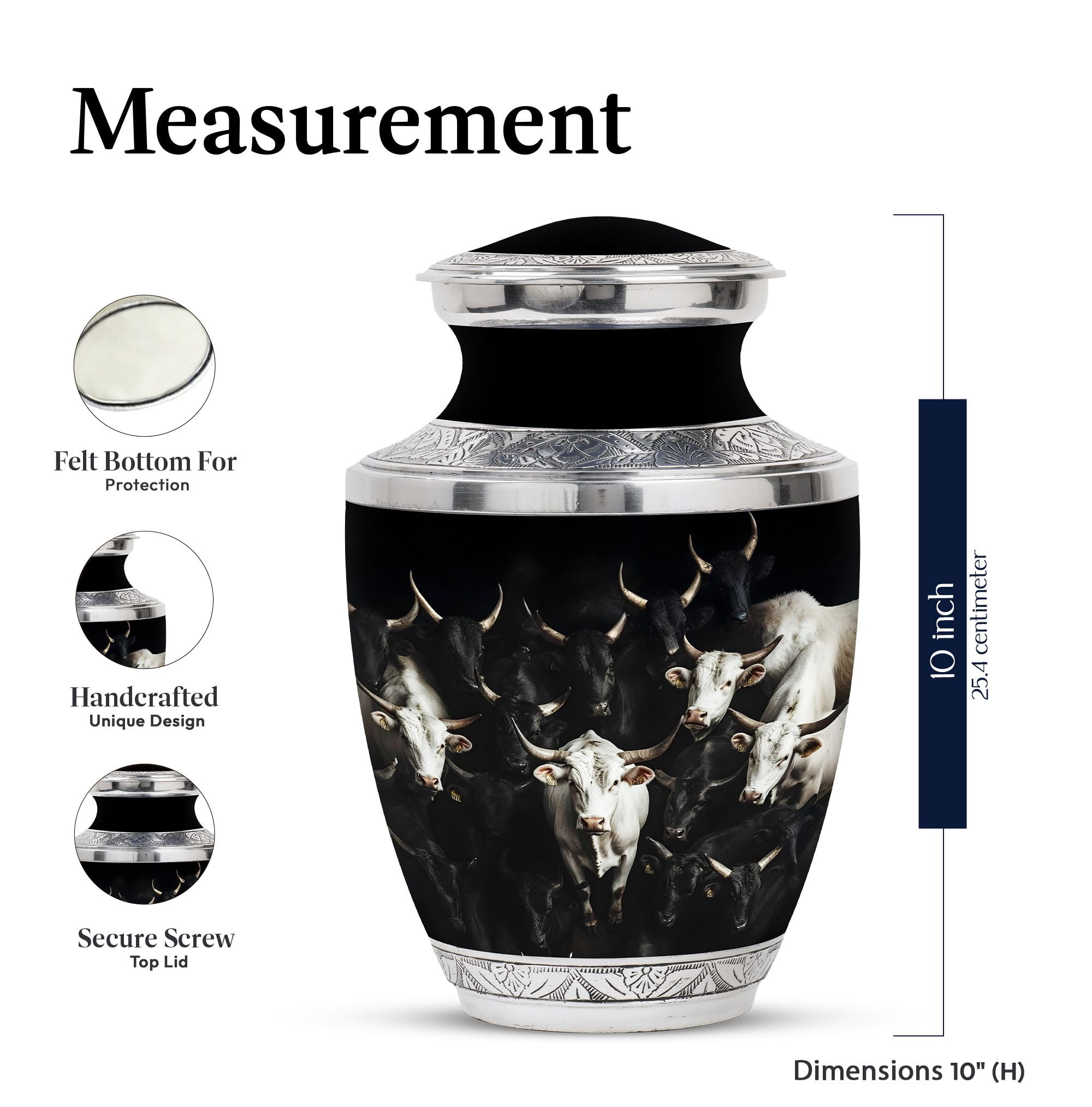 KARYLIZ Cow Cremation Urns For Human Ashes - Decorative Keepsake Urns For Women - Mini Keepsake For Male & Female - Large Funeral for Man (Combo Of 5, 10 Inch & 3 Inch)