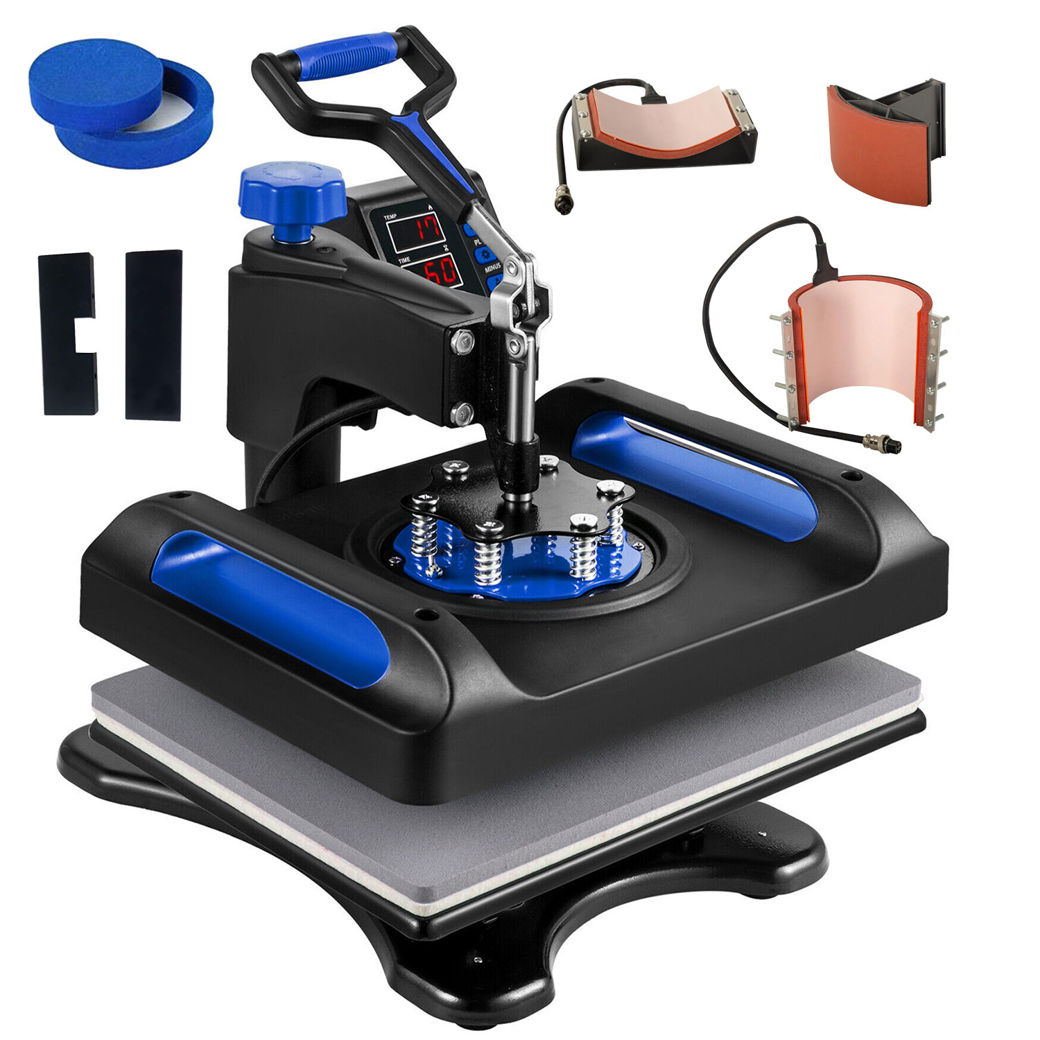 Multifunctional Heat Press Machine 38X38CM 5 in 1, 15" x 15" Heating Press Sublimation Machine 360° Rotation Swing Away T-Shirt Printing Machine for DIY T-Shirts Cap Mugs