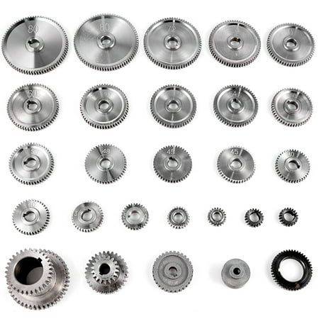 VEVOR Engrenages de tour à métaux 27 pièces, engrenages de rechange précis  pour mini tour comprenant un ensemble d'engrenages de boîte, des engrenages  sans encoche, des engrenages de moteur en métal, des