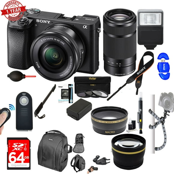Sony Alpha a6500 24.2MP Wi-Fi Mirrorless Camera 16-50mm & 55-210mm Zoom Lens (Black) Bundle