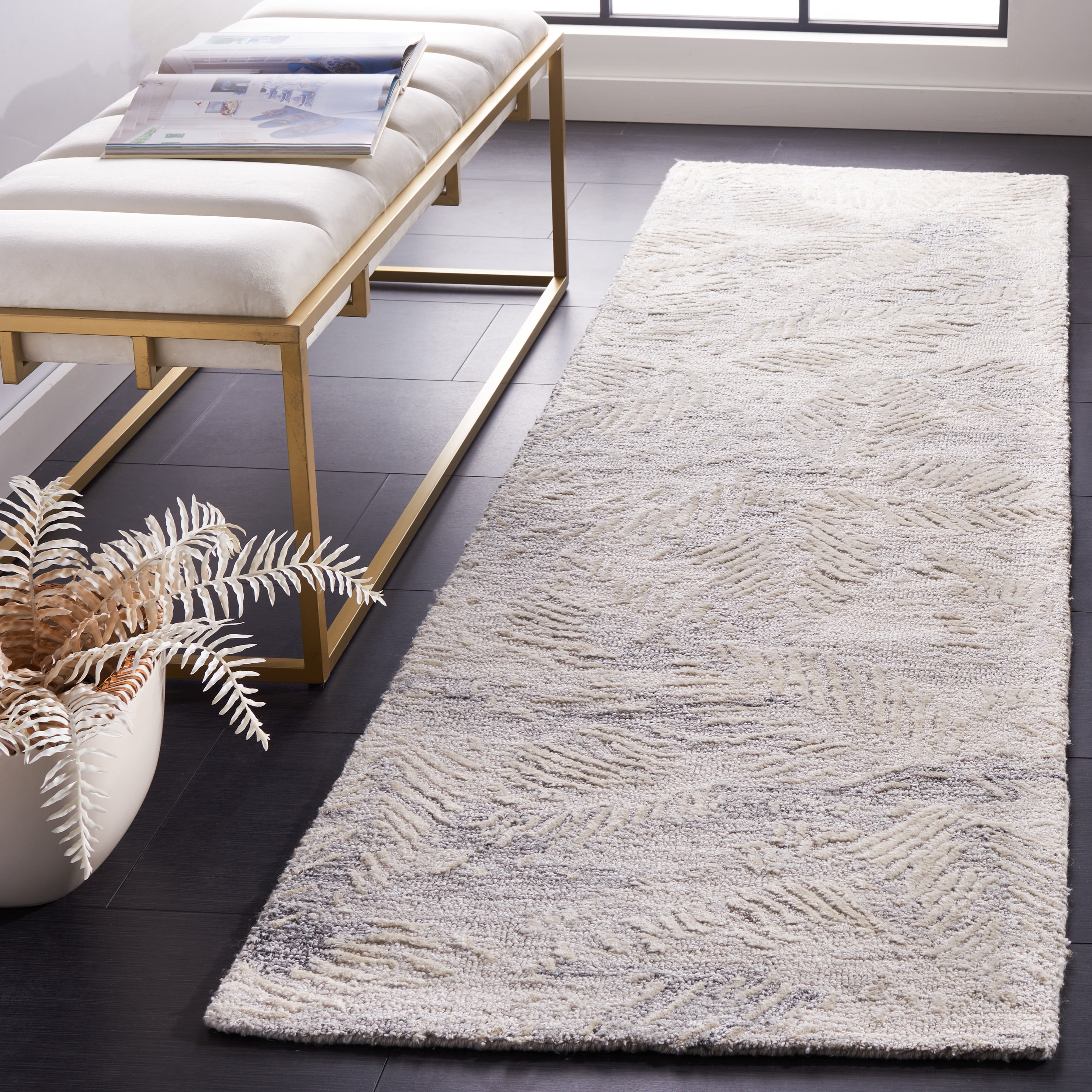 SAFAVIEH Glamour Nina Botanical Runner Rug, Grey/Ivory, 2'3" x 8'