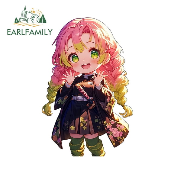 EARLFAMILY 5.1 Inch Mitsuri Kanroji Cartoon Kawaii Car Sticker Windshield Motorcycle Sunscreen Decal Personality Occlusion Scratch Car Label