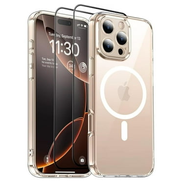 3in1 Case Bundle for iPhone 16 Pro Max, Magnetic Crystal Clear Case, [Yellow Resistant] Shockproof with 2 Clear Screen Protectors, Transparent Case for iPhone 16 Pro Max