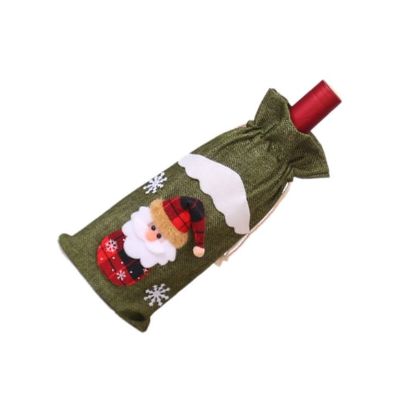 Funda para botella de vino, funda con cordón de Navidad, fundas universales para champán, ropa de de comedor, accesorios de Navidad para Kits de decoración para fiestas Muñeco de nieve/Verde Advancent HA068081-01
