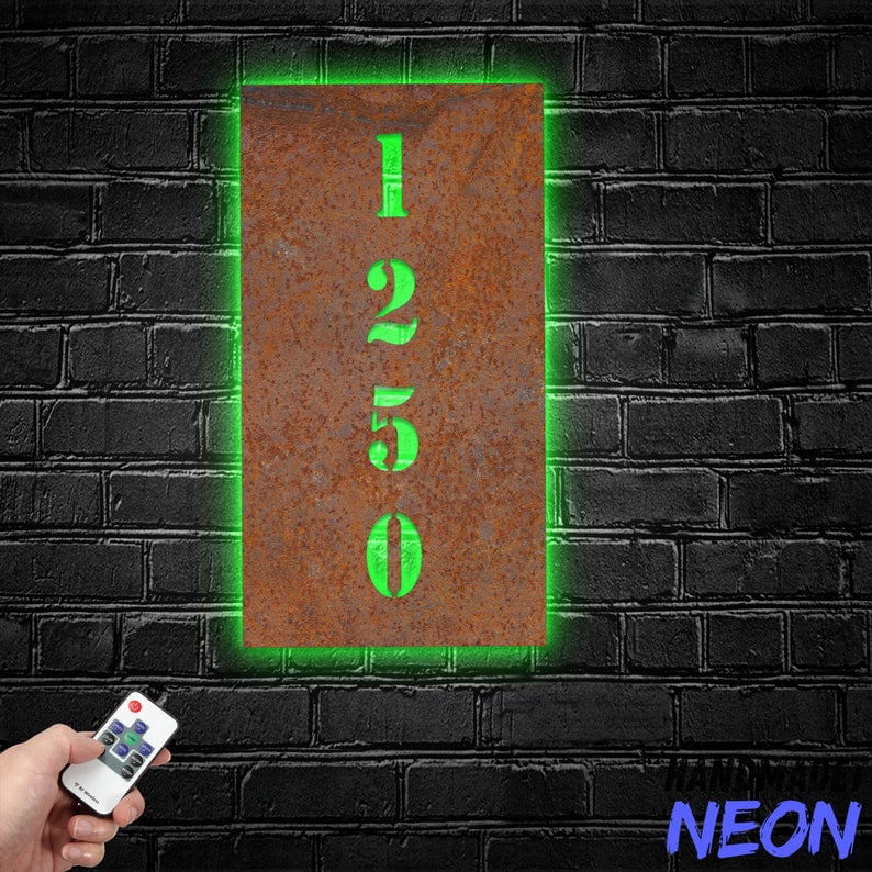 Handmadetneonsign House Number Metal Rusty, Modern Home Number Rusty, House Address Wall Decor 043948