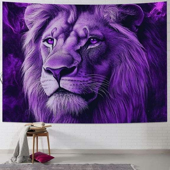 Patifu Lion Purple Art Tapestry Wall Hanging Unique Style Graphic Tapestries Home Wall Decor for Living Room Bedroom Apartment Dorm 40x30inch