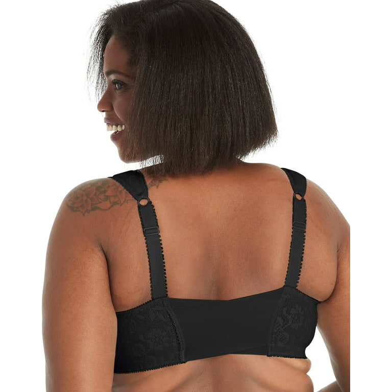 Playtex 18 Hour Supportive Flexible Back Front-Close Wireless Bra Black 48D  Women's