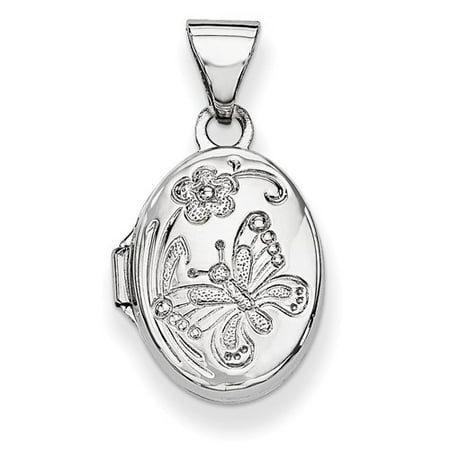 14k White Gold Polished Butterfly Oval Locket