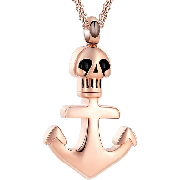 Anchor Skull Cremation Urn Necklace for Human Ashes Cremation Jewelry for Men Women Memorial Gifts Keepsake Ashes Pendant Jewelry