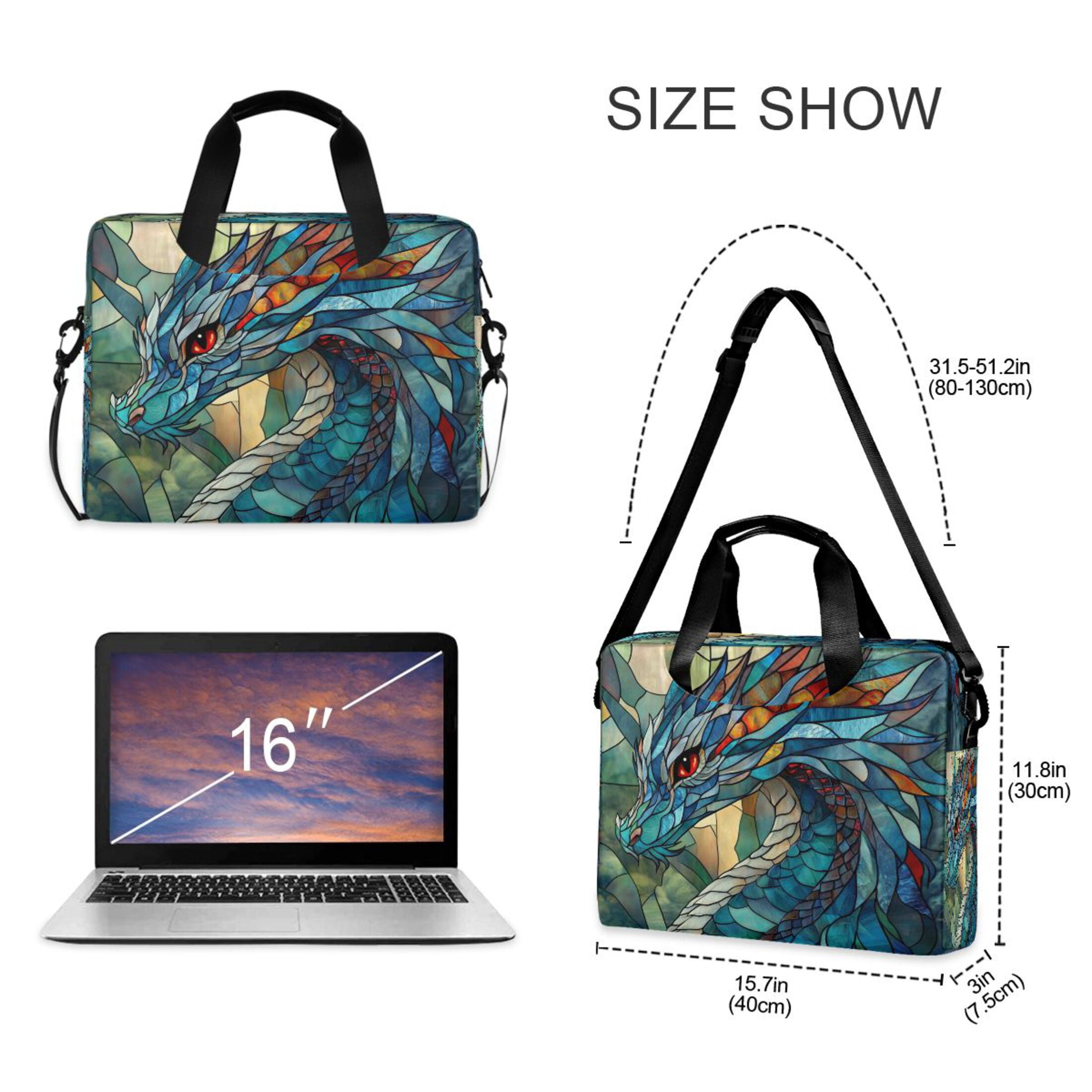 16" Laptop Tote Bag Laptop Sleeve Case Computer Briefcase for Work & Travel Stained Glass Dragon