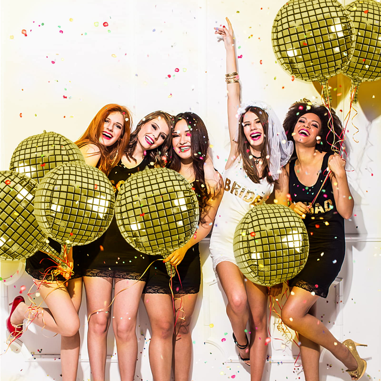 6Pack Gold Disco Ball Balloons Disco Golden Balloon Balls Decor 70s Party  Decorations 22 Inch Mirror Metallic Large 4D Foil Helium Orbz Ballons for  Music Dance Party Theme 