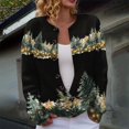 thumbnail image 1 of Plus Size Women's Christmas Santa & Tree Embroidered Cardigan Long Sleeve Round Neck Button Down Knit Sweater For Holiday Season, 1 of 6