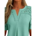 thumbnail image 3 of DYMADE Solid Color V-Neck Lace Hollow Women's Top Short-Sleeved Blouse, 3 of 4