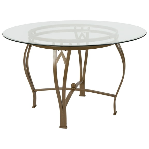 Flash Furniture Syracuse 48'' Round Glass Dining Table with Matte Gold Metal Frame