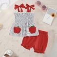 thumbnail image 2 of KPOPLK Toddler Girl Summer Outfit Ice Embroidered Sleeveless Smocked Tops Ruffled Gingham Shorts(Red_2,6-7 Years), 2 of 7
