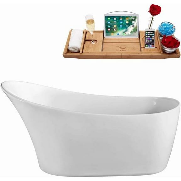 63" Streamline N821-IN-BNK Soaking Freestanding Tub and Tray With Internal Drain