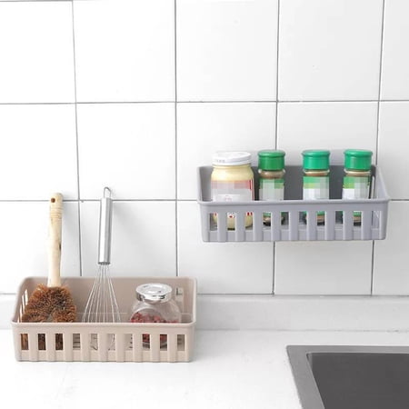 Supvox Space Saving Beige Wall Mounted Storage Shelf Bathroom Rack for Kitchen and Shower