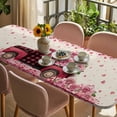 thumbnail image 3 of Valentine's Day Table Cloths for 8 Foot Rectangle Tables, Romantic Love Truck Roses Plaid Beige Patio Waterproof Elastic Fitted Tablecloths, Washable Rectangular Table Cover for Camping, 3 of 8