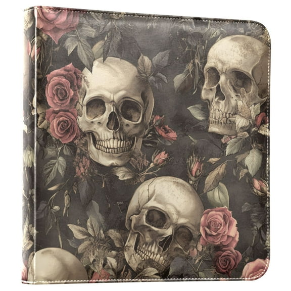 iauyy PU Leather Scrapbook Album | Expandable Binder with 20 Self-Adhesive Pages (11.8x24in)，Skulls and Roses