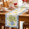 thumbnail image 5 of Summer Lemons Table Runner 72 Inches, Farmhouse Fruit Blue Geometric Beige Linen Bed Runner Dresser Scarves Tabletop for Indoor Outdoor Parties/Ceremony/Banquet, 18" x 72", 5 of 9