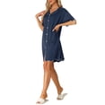 thumbnail image 4 of INSPIRE CHIC Women's Nightshirt Satin Short Sleeve Sleepshirt Button Down Pajama Nightgown M Blue, 4 of 6