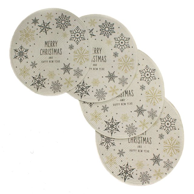 CUITING Christmas Printed Woven Braided Table Placemats 15 Inches Round Set of 4 Non-Slip Dining & Kitchen Table Mats Snow House