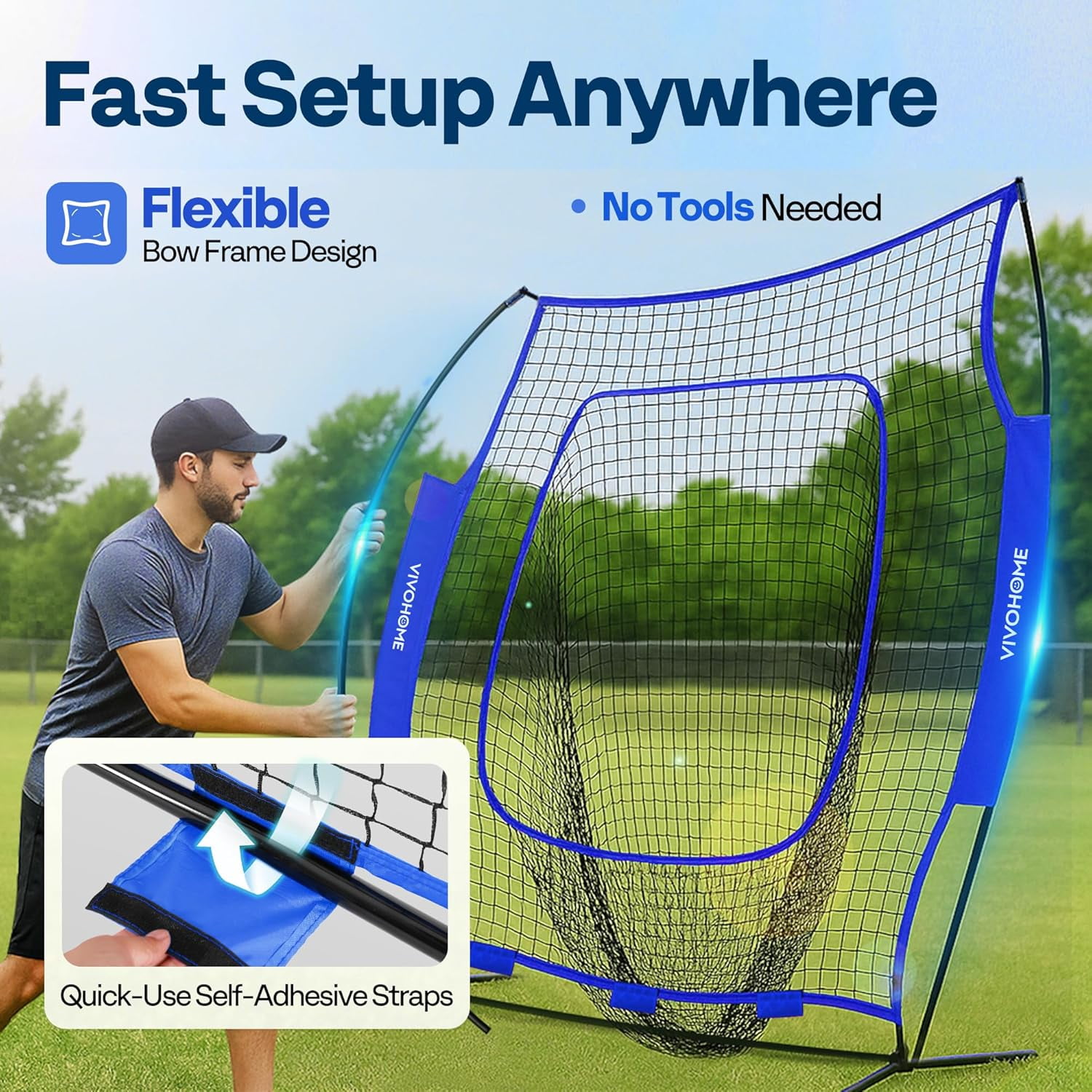 SPECSTAR 7x7Ft Baseball Softball Practice Net with Batting Tee and Carry Bag for Hitting Pitching, Blue