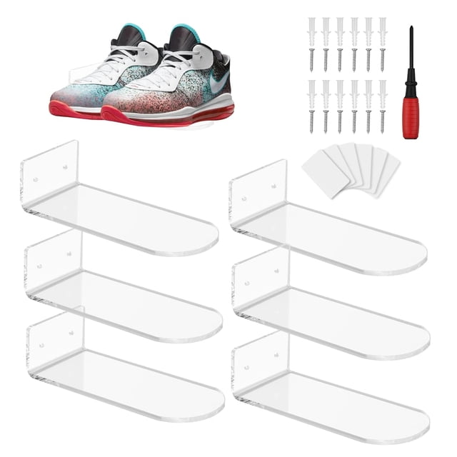 Paquete de 6 estantes de exhibición flotantes de pared transparentes, utilizados para colocar todo tipo de calzado o ligeros y pequeños para lugares como tiendas.