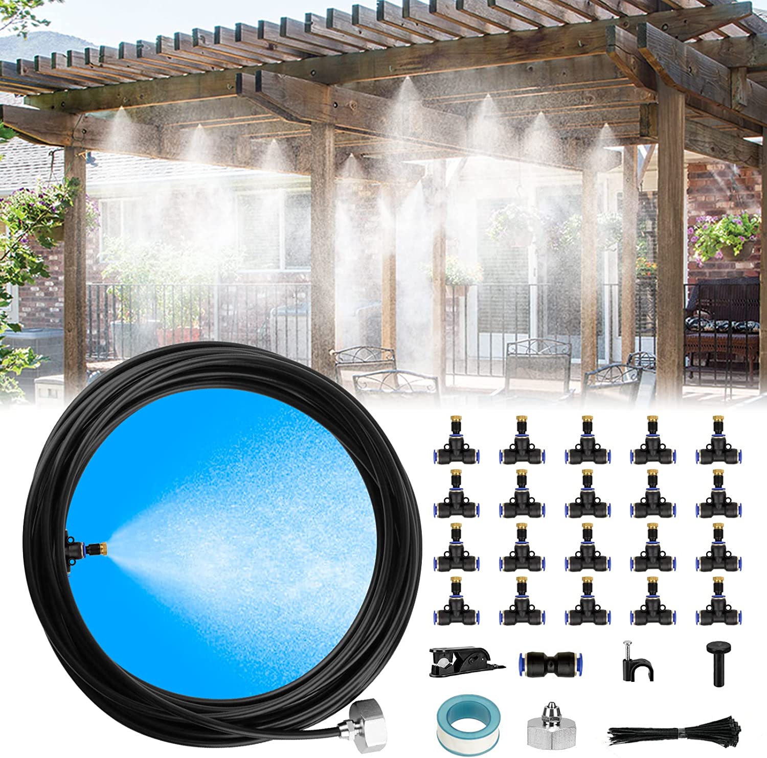 BORCARFT Misters for Outside Patio, Misting Cooling System for Patio, 65FT (20M) Misting Line+20