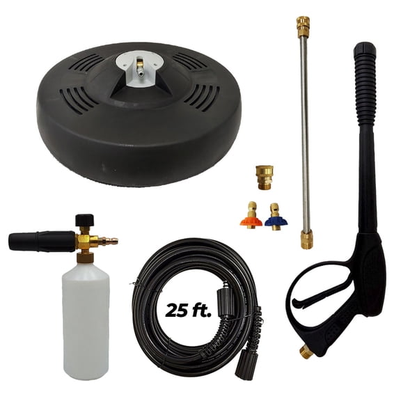 Proven Part 15" Surface Cleaner 3200 PSI, 25' Hose 1/4" M22xM22, Second Story Chemical Nozzle, Foam Lance, Screw-Type 3/8" Female M22 Female and 4000PSI Gun and Wand kit