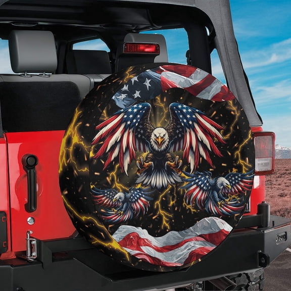 Lotusprinthandmade America Flag Eagle Spare Tire Cover Without Backup Camera Hole