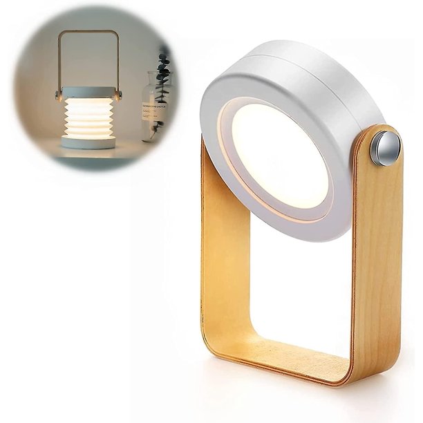 Lámpara de mesa de escritorio, luz nocturna telescópica plegable portátil, lámpara de lectura LED, lámpara de linterna con mango de madera, brillo regulable de 3 niveles, carga USB, ojo C