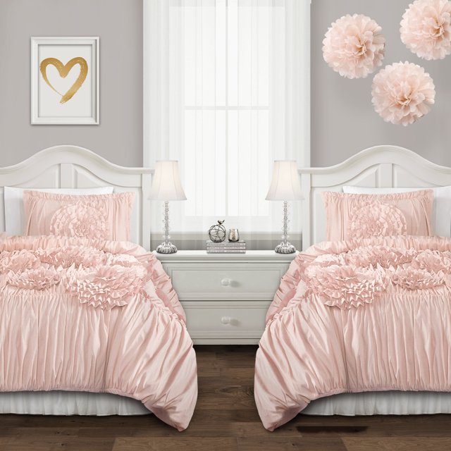 Serena Juego de edredón rosa rubor 2 piezas Twin XL Lush Decor 16T002982