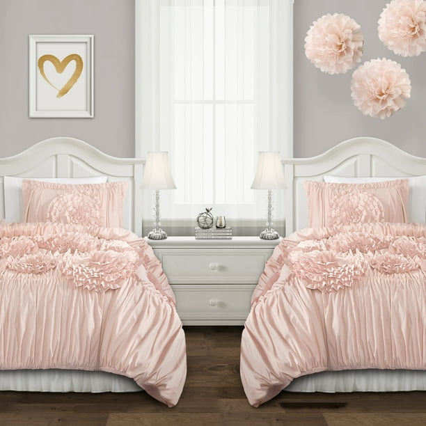 Lush Decor Serena Textured Ruffle, Blush Pink Bedding Twin Xl