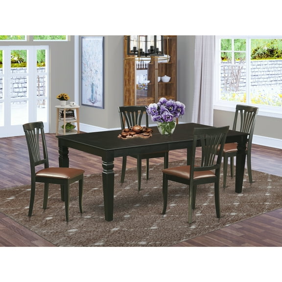 East West Furniture Logan 5-piece Wood Dining Set with Leather Chairs in Black