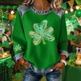thumbnail image 2 of Telankuip St. Patrick's Day Denim Patchwork Retro Waffle Sweatshirts No Hood Women's Long Sleeves Crewneck Irish Holiday Pullover Top Plus Size Clothing 12-Green S, 2 of 4