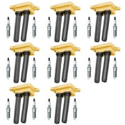 Set of 8 Yellow ISA Heavy Duty Ignition Coils and 16 Champion Spark Plugs Compatible with 2011-2016 Dodge Challenger V8 6.4L 2006-2009 Dodge Ram 1500 2500 3500 Truck V8 5.7L Replacement for UF504