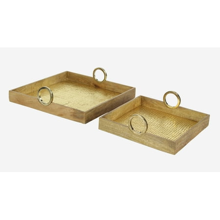 Decmode Traditional 16 And 20 Inch Rectangular Wood Br Trays Decmode Traditional 16 And 20 Inch Rectangular Wood Br Trays With Round Metal Handles Set Of 2