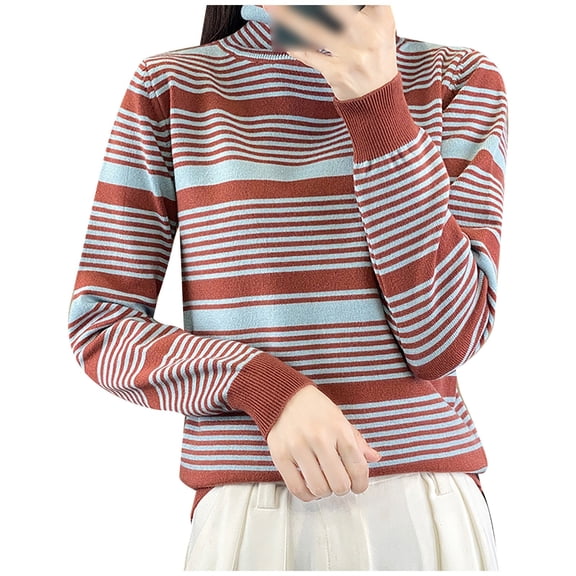 DHFJKG Womens Striped Pile Sweater Knitwear Pullover Cowl Neck Slim Fit Long Sleeve Jumper Tops For Autumn Winter Warm Cozy Tops