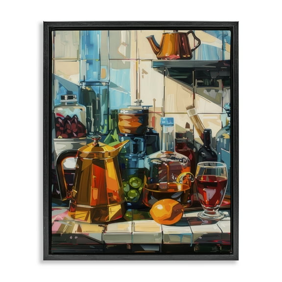 Stupell Industries Kitchen Counter Cocktails Food & Beverage Painting Black Floater Framed Canvas Art Print Wall Art, 17 x 21