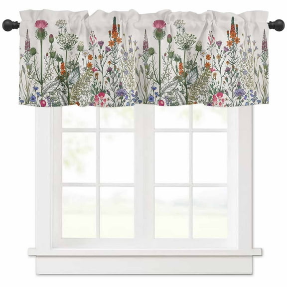 Spring Floral Valances for Windows Farmhouse Kitchen Curtains Valances Rod Pocket Valance Curtains for Kitchen Windows Country Botanical Watercolor Botanical Window Valances for Bathroom 42"x12"
