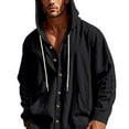 thumbnail image 4 of Cotton Linen Shirts for Men Drawstring Button Up Long Sleeve Tops with Hood Casual Lightweigh Summer Beach Hoodie Shirt, 4 of 8